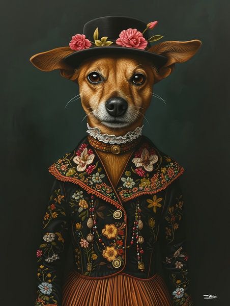 Hund in viktorianischem Kleid von Gelissen Artworks