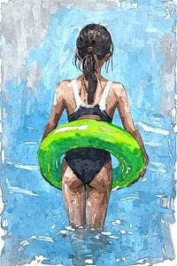 Das Mädchen mit der grünen Schwimmhilfe.
