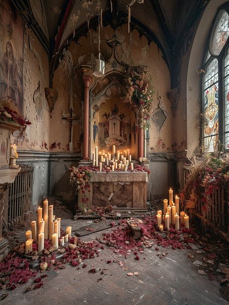 Lost place chapel burning candles manor house noble dilapidated by gm_designs