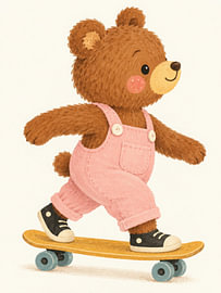 Cinnamon Bear op het skateboard van Thomas burnet