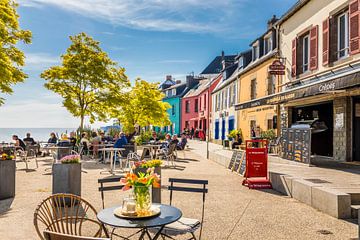 Place d`Ys with colourful houses, Morgat, Brittany