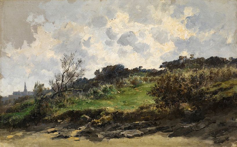 Carlos de Haes-Hillside wild grass landscape, Antique landscape by finemasterpiece