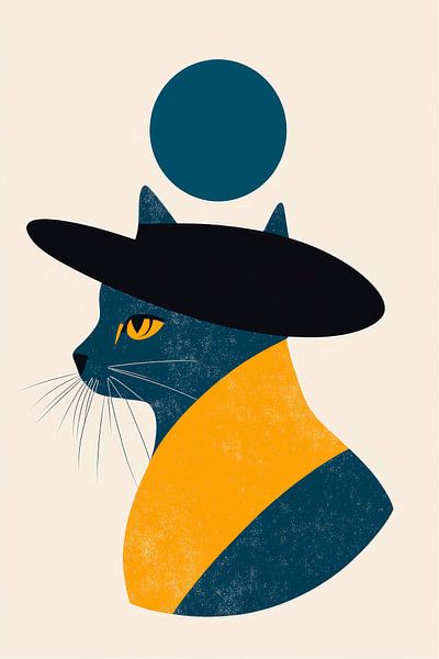 Artful cat with hat and moon symbol by Poster Art Shop