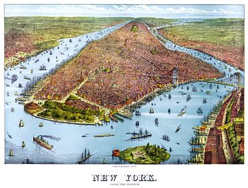 New York von 1879, Altes Plakat mit einem Bild der Stadt und der Insel in Amerika