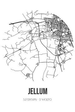 Jellum (Fryslan) | Carte | Noir et blanc sur Rezona