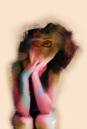 Contemplation , collage abstrait d'une femme pensive