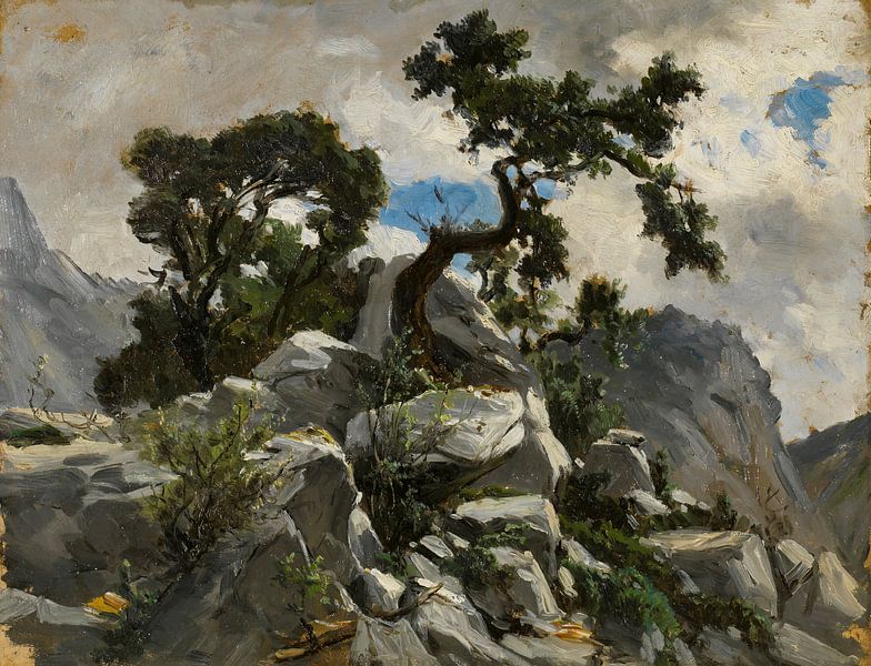 Carlos de Haes-Stenen-Gebirge, Antike Landschaft von finemasterpiece