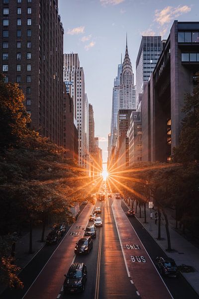 Manhattanhenge op 42nd street in New York City van Thea.Photo