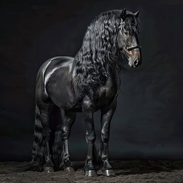 Statig portret van zwart Fries paard van Vlindertuin Art