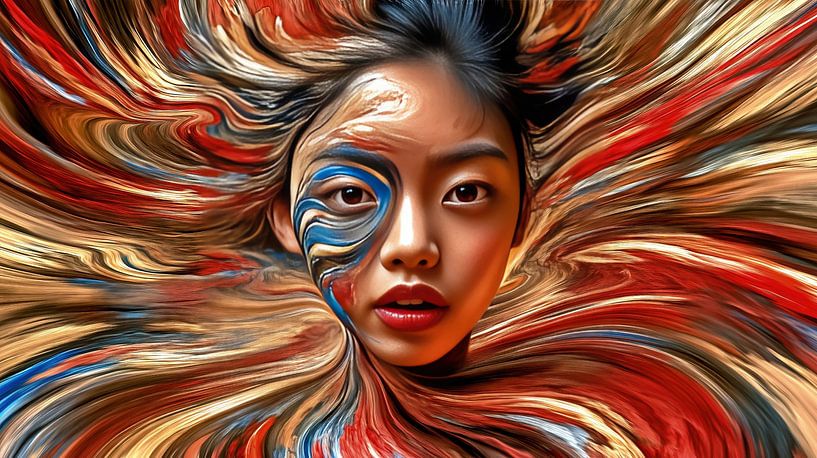 Portrait of a woman with a painted face by Frank Heinz