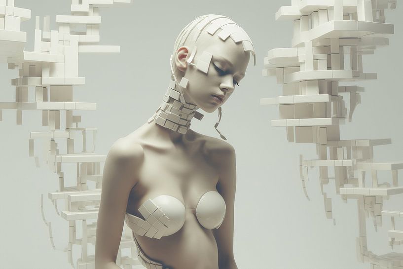 Digital erstelltes Bild einer schönen Frau im Science-Fiction-Roboter-Look von Art Bizarre