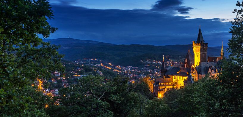 Wernigerode and castle at the blue hour by Frank Herrmann