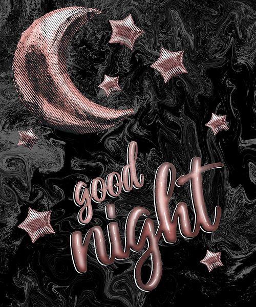 Good Night Rosé Gold Moon and Stars by KalliDesignShop