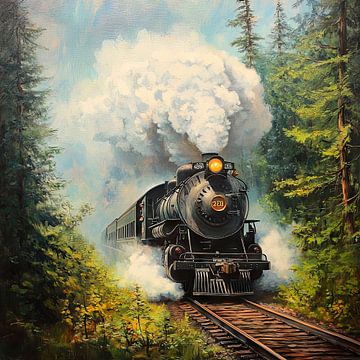 Stoomlocomotief door het bos van Poster Art Shop