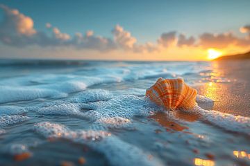 Schelpen op het strand in het avondlicht van ARTemberaubend