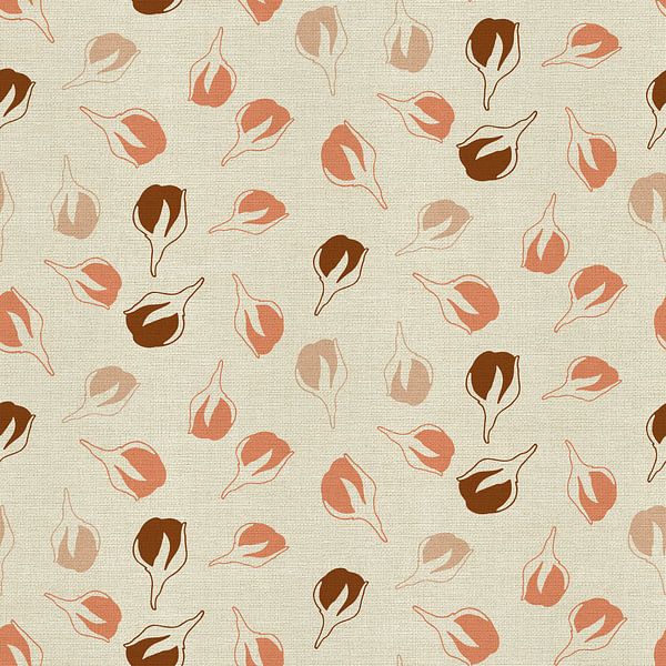 Flowers in terra, orange, pink on linen. 70s Retro  Pattern by Dina Dankers