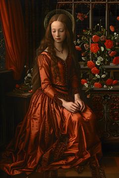 Young woman in red by Skyfall