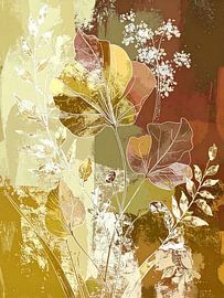 Natuurlijk Botanisch schilderij.  Mixed Media Art: Herfstbladeren -1 van Studio Pieternel
