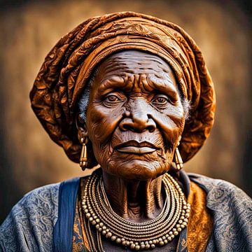 Portret  van wijze oude Afrikaanse vrouw. van Ineke de Rijk