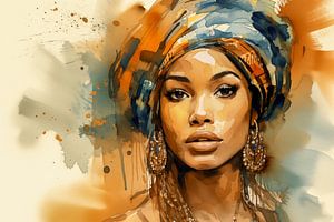 Afrikaanse schoonheid vrouw kunst geschilderd van Animaflora PicsStock