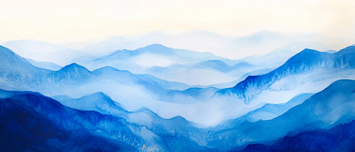 Zachte blauwe tinten boven een berglandschap