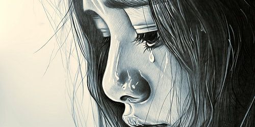 Crying Asian girl, close-up