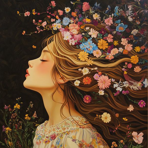 Bloemen Haar | Vrouwelijke Schoonheid Bloemen van Blikvanger Schilderijen
