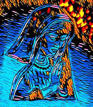 Biddende non ( tekening ) in graffiti van Jose Lok