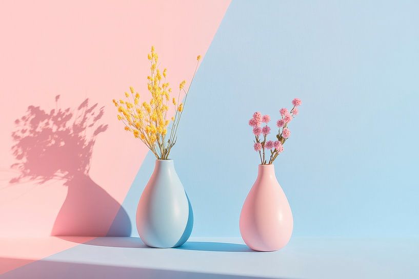 Vases with colourful flowers in the light by Poster Art Shop