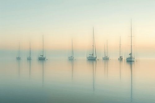 Soft Coloured Sea And Sailboats Creating a Timeless Summer Feeling