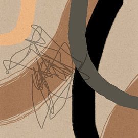 Abstrakte Kreise in Pastellgelb, Braun, Grau und Schwarz auf Beige von Dina Dankers