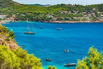 Beautiful bay with boats yachts at coast of Camp de Mar by Alex Winter