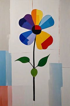 Représentation abstraite d'une fleur colorée sur De Muurdecoratie