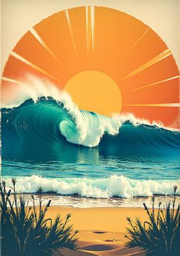 Vintage surfposter, de vrijheid van surfen met retro charme van CB3D - Christoph Burgstedt