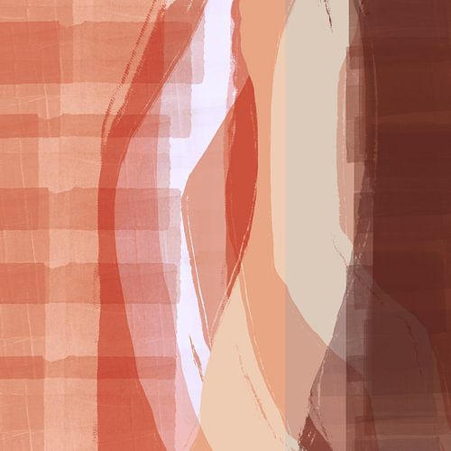 Moderne abstracte kunst in roze terra, donkerbruin en beige