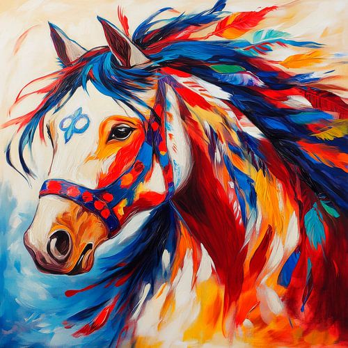 Fantasierijk kleurenspel van een paard