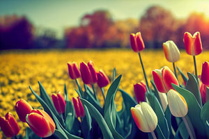 Feld mit Tulpen im Frühling Illustration