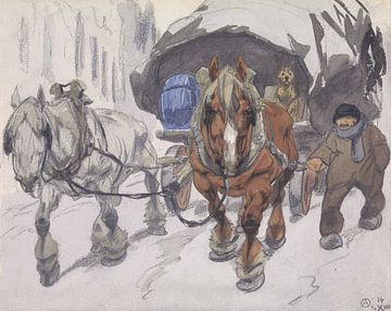 Wagon de ferme avec deux chevaux devant, Alfred Ost, 1914