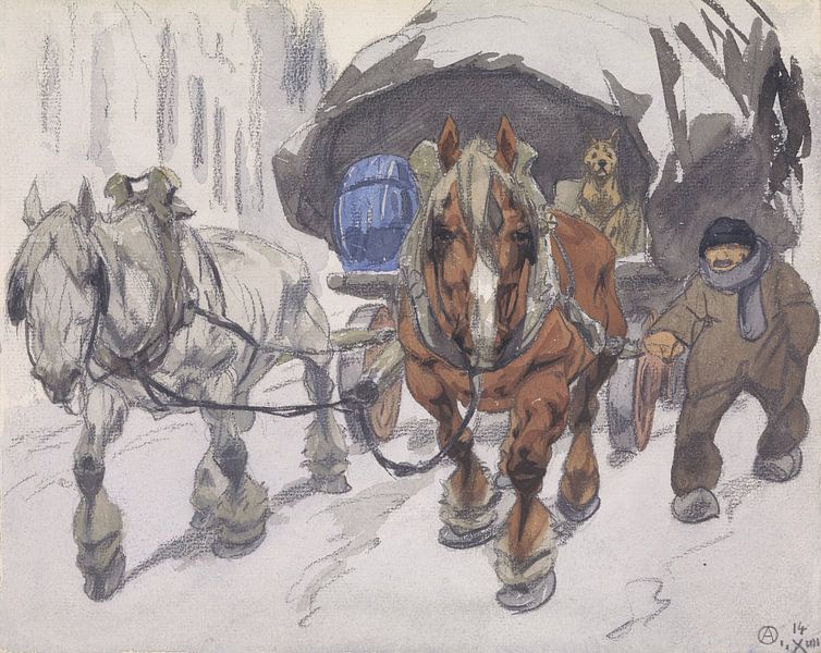 Bauernwagen mit zwei Pferden vor dem Wagen, Alfred Ost, 1914 von Atelier Liesjes