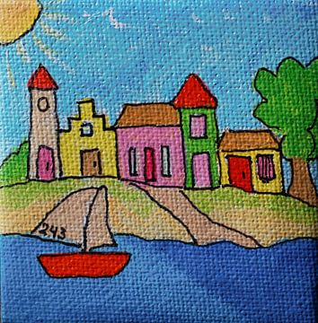 Huizen aan het water met boot by Angelique van 't Riet