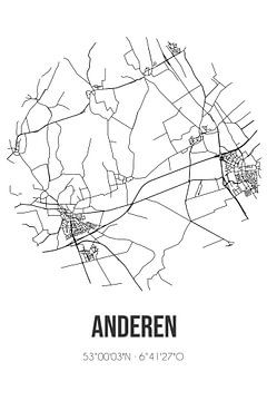 Anderen (Drenthe) | Landkaart | Zwart-wit van Rezona