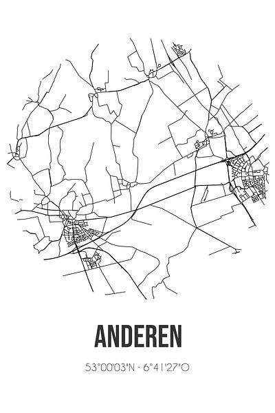 Anderen (Drenthe) | Map | Black and white by Prints of Place