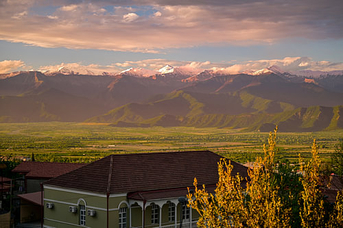 The Greater Caucasus bathed in the evening sun, Georgia