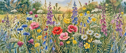 Sommerpanorama einer blühenden Wildblumenwiese
