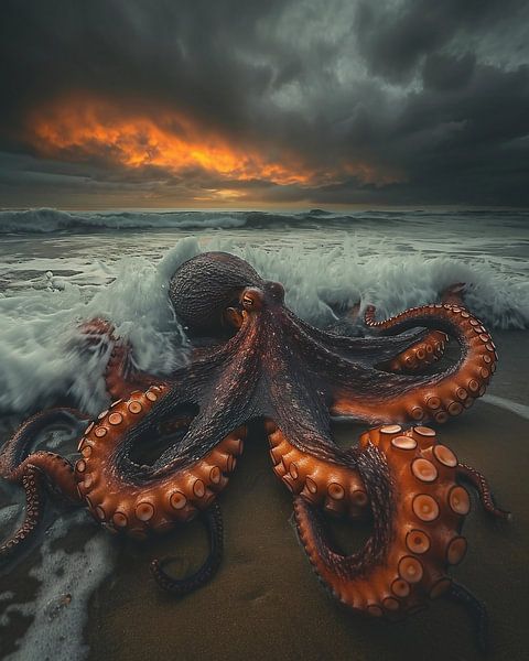Inktvis op het strand van fernlichtsicht