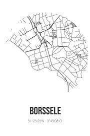 Borssele (Zeeland) | Landkaart | Zwart-wit van Stad & Wand