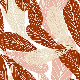 Botanische Kunst im Boho-Stil in Retro-Farben. Gebranntes Orange, Rosa und Weiß von Dina Dankers