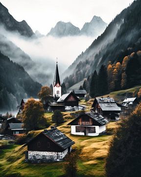 Alpendorp in de herfst van fernlichtsicht