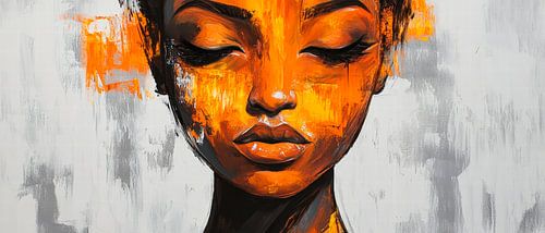 Artistiek portretschilderij in oranje