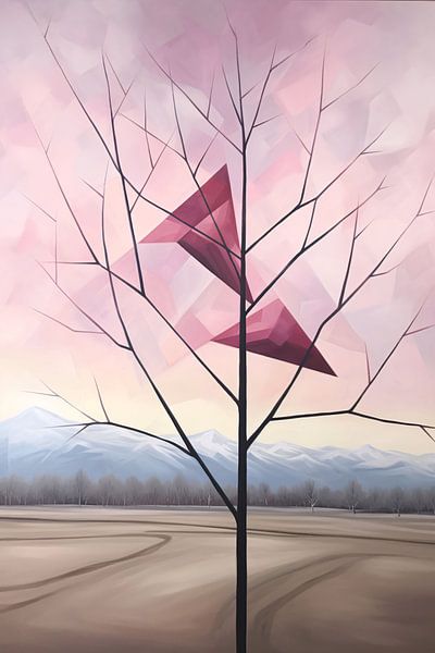 Minimalist tree with mountains by Art & Soul Creations